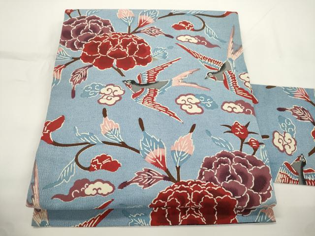 平和屋着物●浦野理一　型染　九寸名古屋帯　花鳥文　正絹　逸品　CABJ2360dy