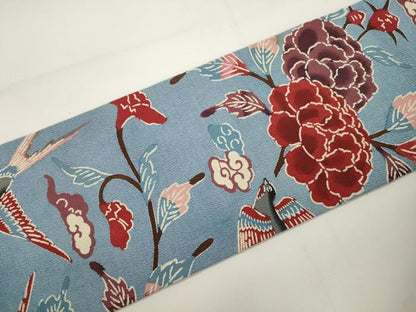 平和屋着物●浦野理一　型染　九寸名古屋帯　花鳥文　正絹　逸品　CABJ2360dy