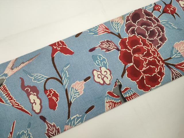平和屋着物●浦野理一　型染　九寸名古屋帯　花鳥文　正絹　逸品　CABJ2360dy