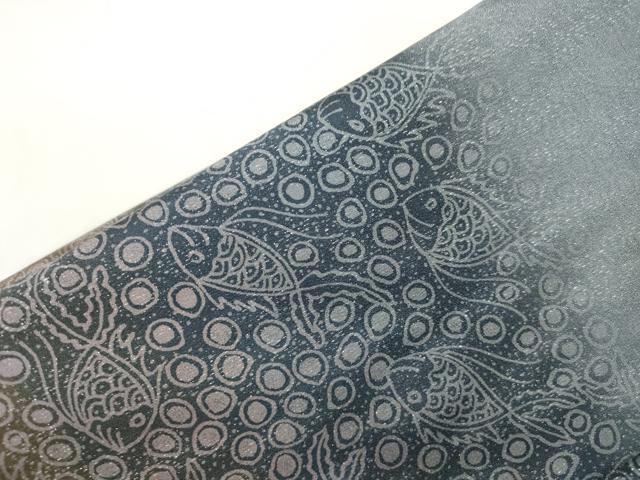 平和屋着物●ワンタッチつけ帯　魚　銀通し地　さが美扱い　正絹　逸品　CABJ2361dy