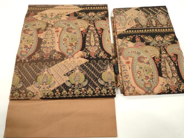平和屋着物●塩瀬　つけ帯　更紗花文　正絹　逸品　CABJ2365dy