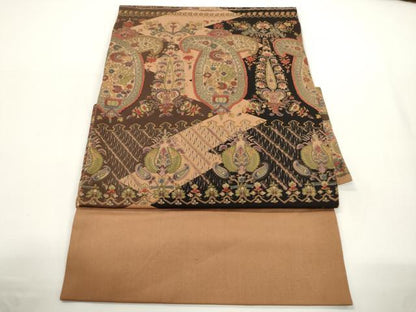 平和屋着物●塩瀬　つけ帯　更紗花文　正絹　逸品　CABJ2365dy