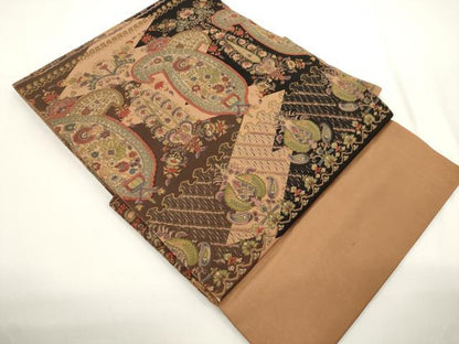 平和屋着物●塩瀬　つけ帯　更紗花文　正絹　逸品　CABJ2365dy