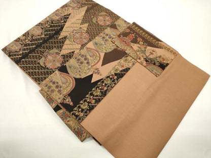 平和屋着物●塩瀬　つけ帯　更紗花文　正絹　逸品　CABJ2365dy