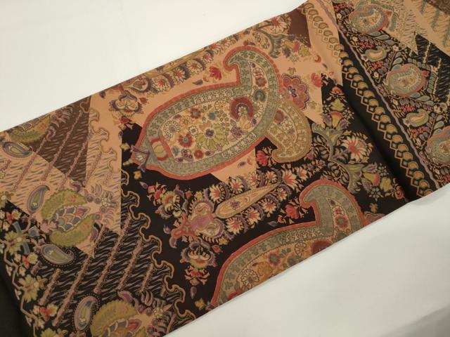 平和屋着物●塩瀬　つけ帯　更紗花文　正絹　逸品　CABJ2365dy