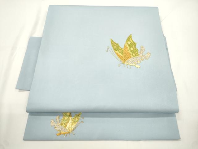 平和屋着物●塩瀬　つけ帯　総刺繍　駒刺繍　舞蝶文　金糸　正絹　逸品　CABJ2366dy