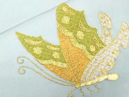 平和屋着物●塩瀬　つけ帯　総刺繍　駒刺繍　舞蝶文　金糸　正絹　逸品　CABJ2366dy