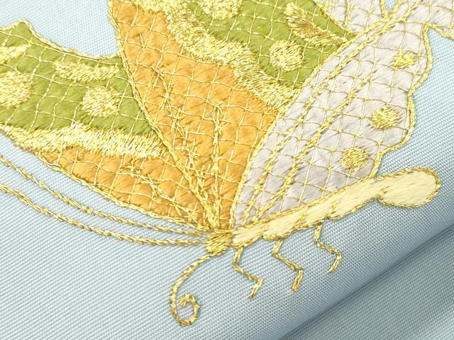 平和屋着物●塩瀬　つけ帯　総刺繍　駒刺繍　舞蝶文　金糸　正絹　逸品　CABJ2366dy