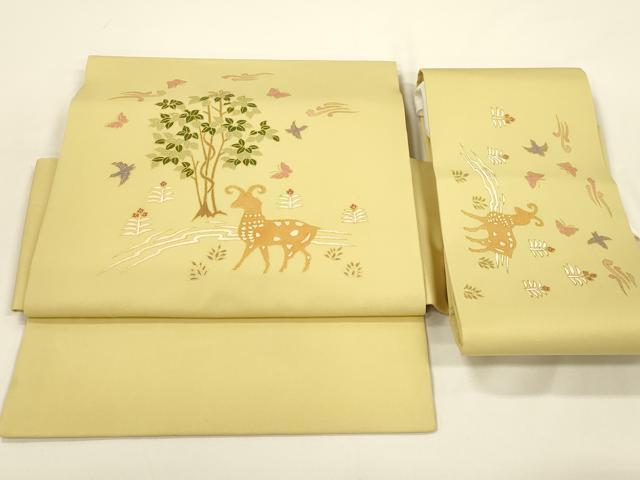 平和屋着物●塩瀬　つけ帯　動物文　金彩　正絹　逸品　CABJ2367dy