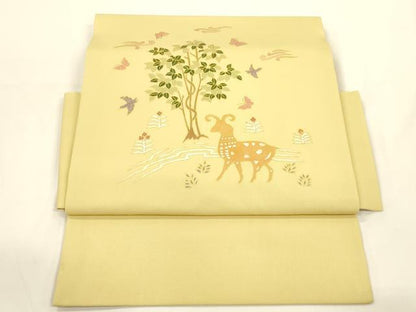 平和屋着物●塩瀬　つけ帯　動物文　金彩　正絹　逸品　CABJ2367dy