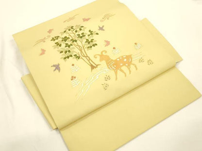 平和屋着物●塩瀬　つけ帯　動物文　金彩　正絹　逸品　CABJ2367dy