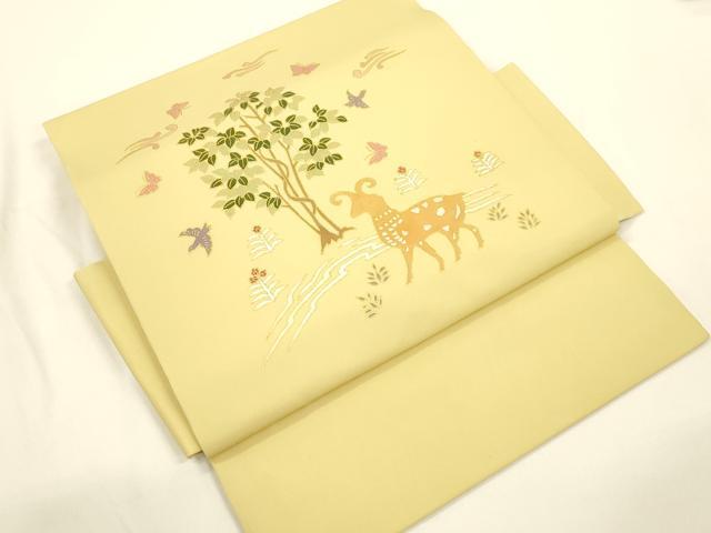 平和屋着物●塩瀬　つけ帯　動物文　金彩　正絹　逸品　CABJ2367dy