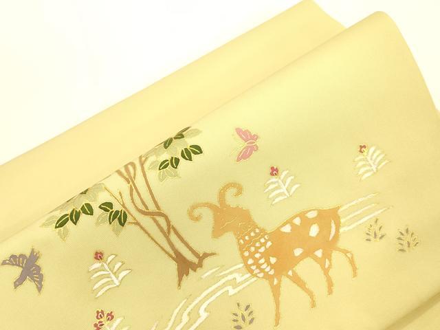 平和屋着物●塩瀬　つけ帯　動物文　金彩　正絹　逸品　CABJ2367dy