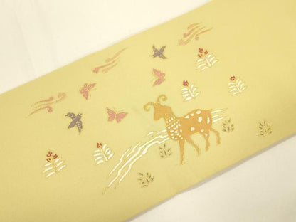 平和屋着物●塩瀬　つけ帯　動物文　金彩　正絹　逸品　CABJ2367dy