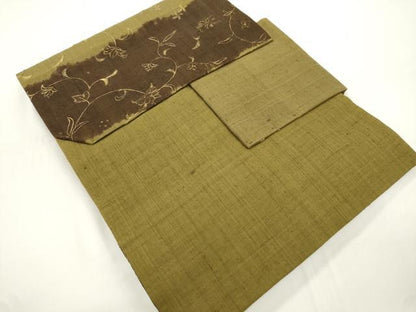 平和屋着物●中国三大刺繍　スワトウ刺繍　総刺繍　つけ帯　紬地　更紗花唐草文　金彩　正絹　逸品　CABJ2368dy