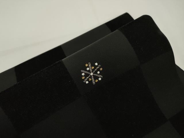 平和屋着物●つけ帯　刺繍　ビロード　幾何学文　黒地　金糸　正絹　逸品　CABJ2369dy