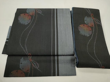 平和屋着物●つけ帯　紬地　幾何学丸文　正絹　逸品　CABJ2372dy