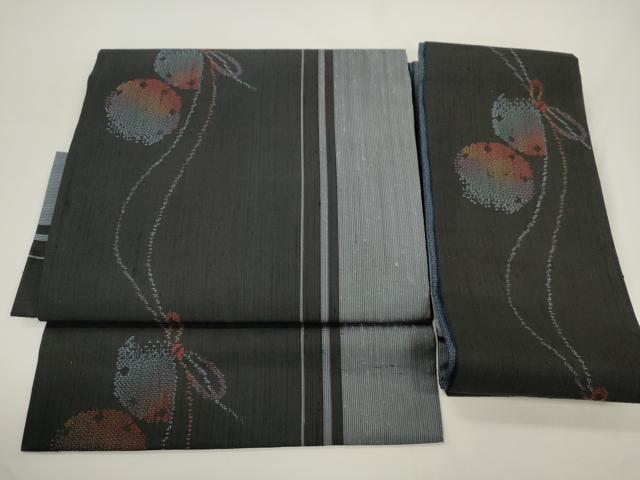 平和屋着物●つけ帯　紬地　幾何学丸文　正絹　逸品　CABJ2372dy