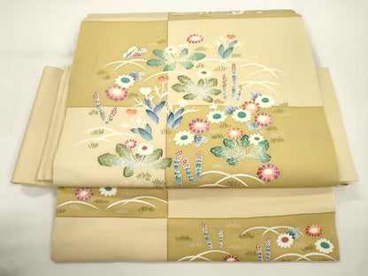 平和屋着物●ワンタッチつけ帯　草花文　金彩　正絹　逸品　CABJ2373dy