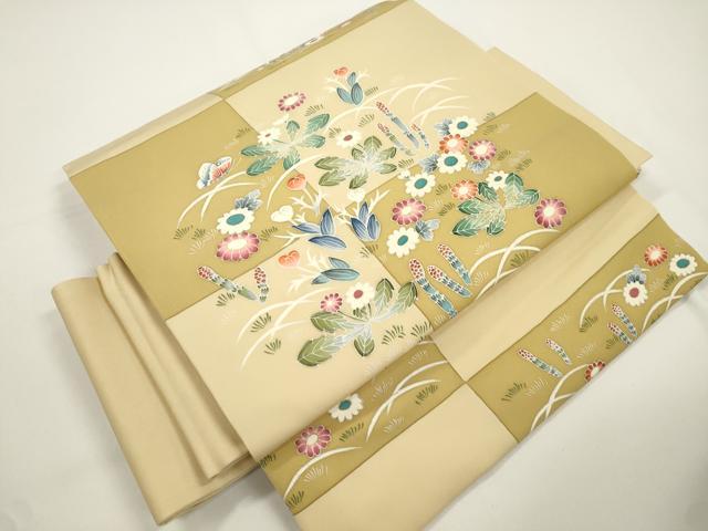 平和屋着物●ワンタッチつけ帯　草花文　金彩　正絹　逸品　CABJ2373dy
