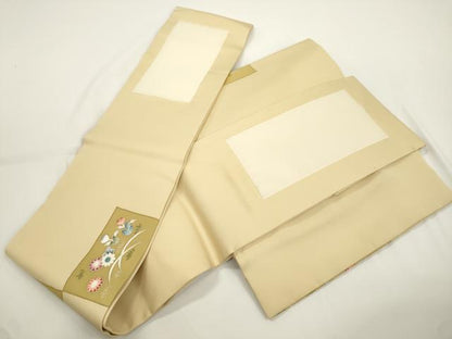 平和屋着物●ワンタッチつけ帯　草花文　金彩　正絹　逸品　CABJ2373dy