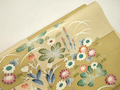 平和屋着物●ワンタッチつけ帯　草花文　金彩　正絹　逸品　CABJ2373dy