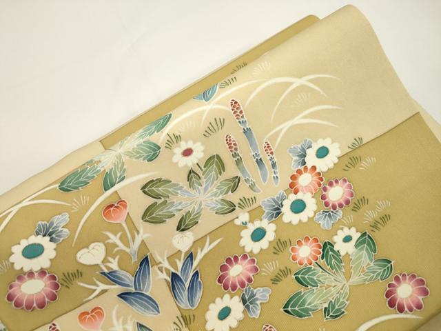 平和屋着物●ワンタッチつけ帯　草花文　金彩　正絹　逸品　CABJ2373dy
