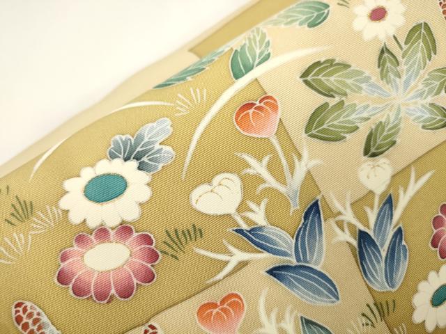 平和屋着物●ワンタッチつけ帯　草花文　金彩　正絹　逸品　CABJ2373dy