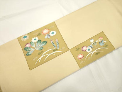 平和屋着物●ワンタッチつけ帯　草花文　金彩　正絹　逸品　CABJ2373dy