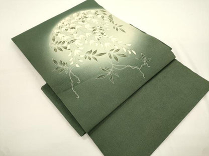 平和屋着物●つけ帯　草花文　金彩　鬼しぼ縮緬　正絹　逸品　CABJ2374dy