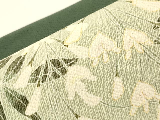 平和屋着物●つけ帯　草花文　金彩　鬼しぼ縮緬　正絹　逸品　CABJ2374dy