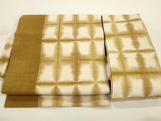 平和屋着物●つけ帯　紬地　板締め絞り　格子柄　正絹　逸品　CABJ2375dy