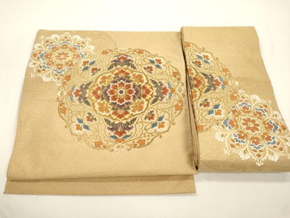 平和屋着物●つけ帯　唐織　正倉院花文　金糸　正絹　逸品　CABJ2377dy