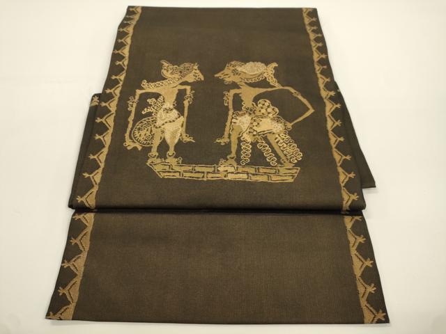 平和屋着物●洛風林　工芸帯地　つけ帯　人物文　金糸　正絹　逸品　CABJ2381dy