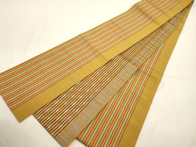 平和屋着物●本場筑前博多織　両面　半幅帯　幾何学間道　正絹　逸品　CABJ2386dy