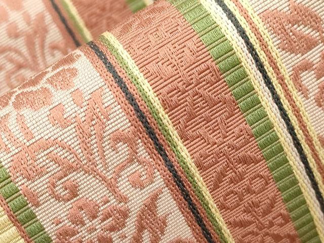 平和屋着物●本場筑前博多織　半幅帯　草花間道　小野和也作　証紙付き　正絹　逸品　CABJ2394dy