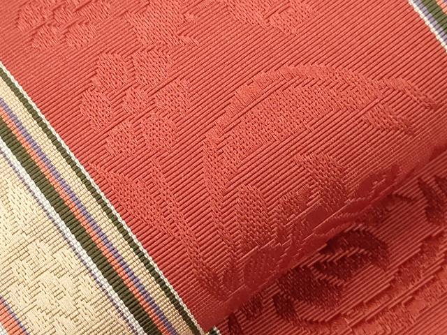 平和屋着物●本場筑前博多織　半幅帯　草花間道　大倉織工場謹製　証紙付き　正絹　逸品　CABJ2395dy