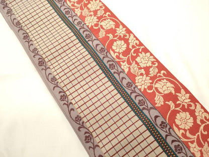 平和屋着物●本場筑前博多織　半幅帯　草花文　正絹　逸品　未使用　CABJ2396dy