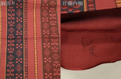 平和屋着物●本場筑前博多織　半幅帯　幾何学花間道　正絹　逸品　CABJ2397dy