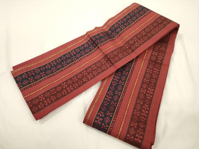 平和屋着物●本場筑前博多織　半幅帯　幾何学花間道　正絹　逸品　CABJ2397dy