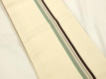平和屋着物●本場筑前博多織　両面　半幅帯　草花間道　正絹　逸品　CABJ2399dy