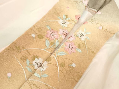 平和屋着物●長襦袢　無双仕立て　手描き　枝花文　暈し染め　半衿刺繍　正絹　逸品　CABJ2407ze