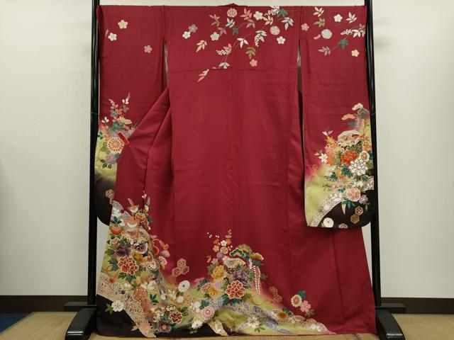平和屋着物●豪華振袖　貝桶草花文　暈し染め　金彩　正絹　逸品　CABJ2411ze