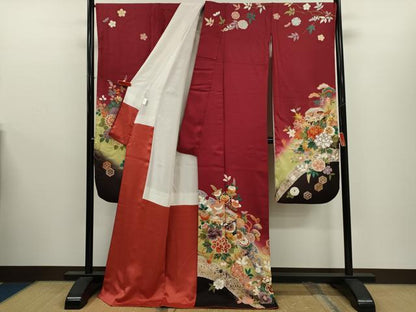 平和屋着物●豪華振袖　貝桶草花文　暈し染め　金彩　正絹　逸品　CABJ2411ze