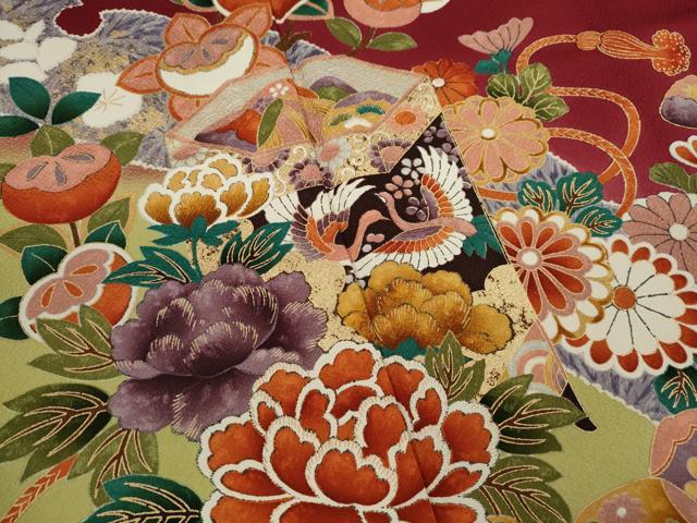 平和屋着物●豪華振袖　貝桶草花文　暈し染め　金彩　正絹　逸品　CABJ2411ze