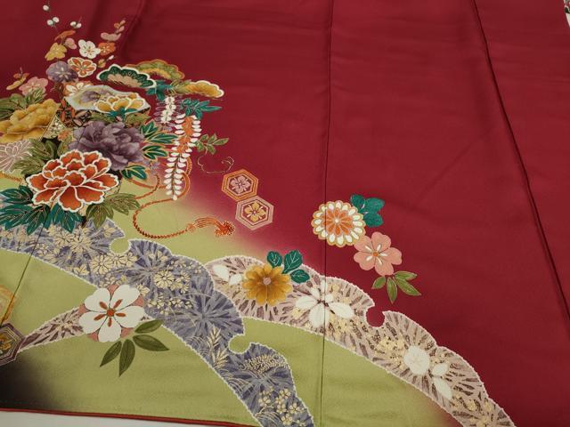 平和屋着物●豪華振袖　貝桶草花文　暈し染め　金彩　正絹　逸品　CABJ2411ze