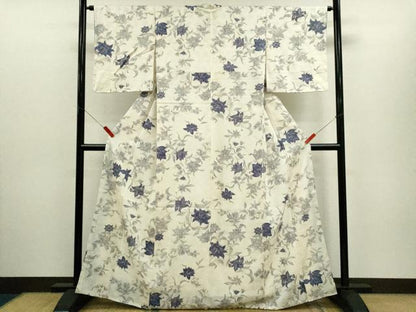平和屋着物●上質な小紋　総刺繍　手描き　更紗花文　正絹　逸品　未使用　CABJ2413ze
