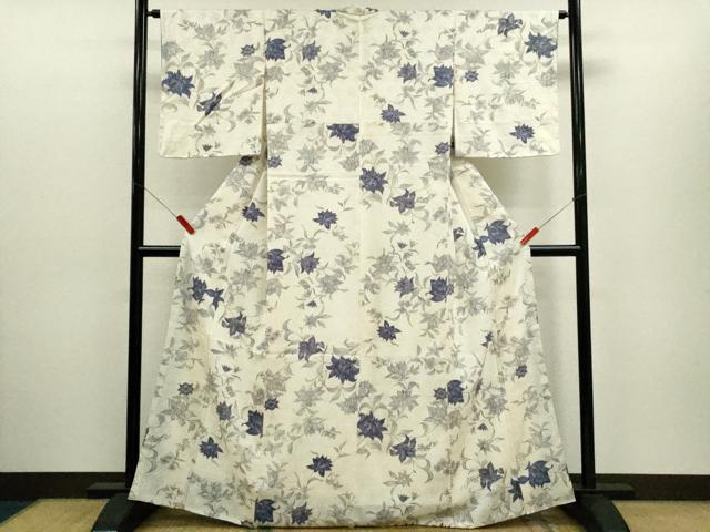 平和屋着物●上質な小紋　総刺繍　手描き　更紗花文　正絹　逸品　未使用　CABJ2413ze