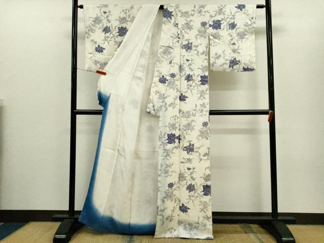 平和屋着物●上質な小紋　総刺繍　手描き　更紗花文　正絹　逸品　未使用　CABJ2413ze