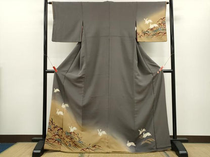 平和屋着物●ファッションデザイナー 花井幸子　訪問着　手描き　絞り　兎　立波笹文　暈し染め　金彩　三越扱い　正絹　逸品　CABJ2417ze